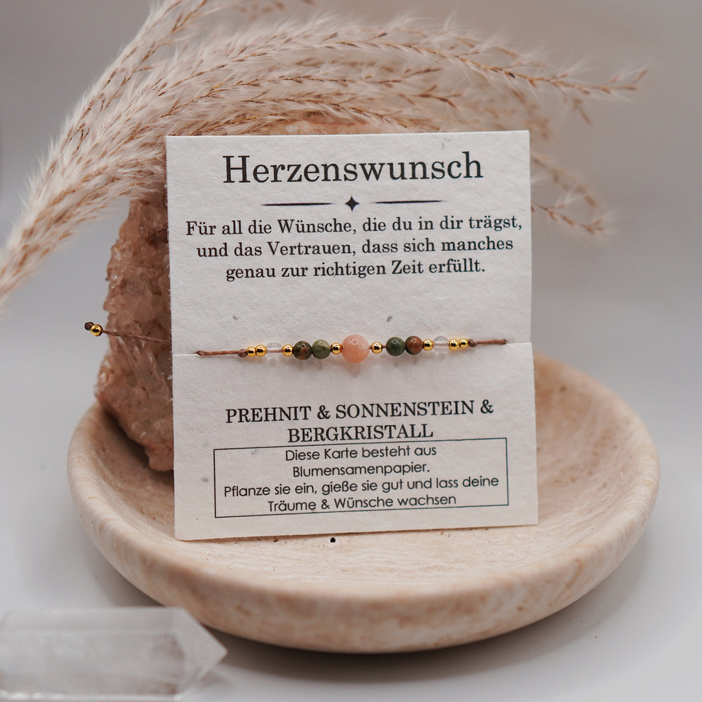 HERZENSWUNSCH • Prehnit, Sonnenstein & Bergkristall Armband