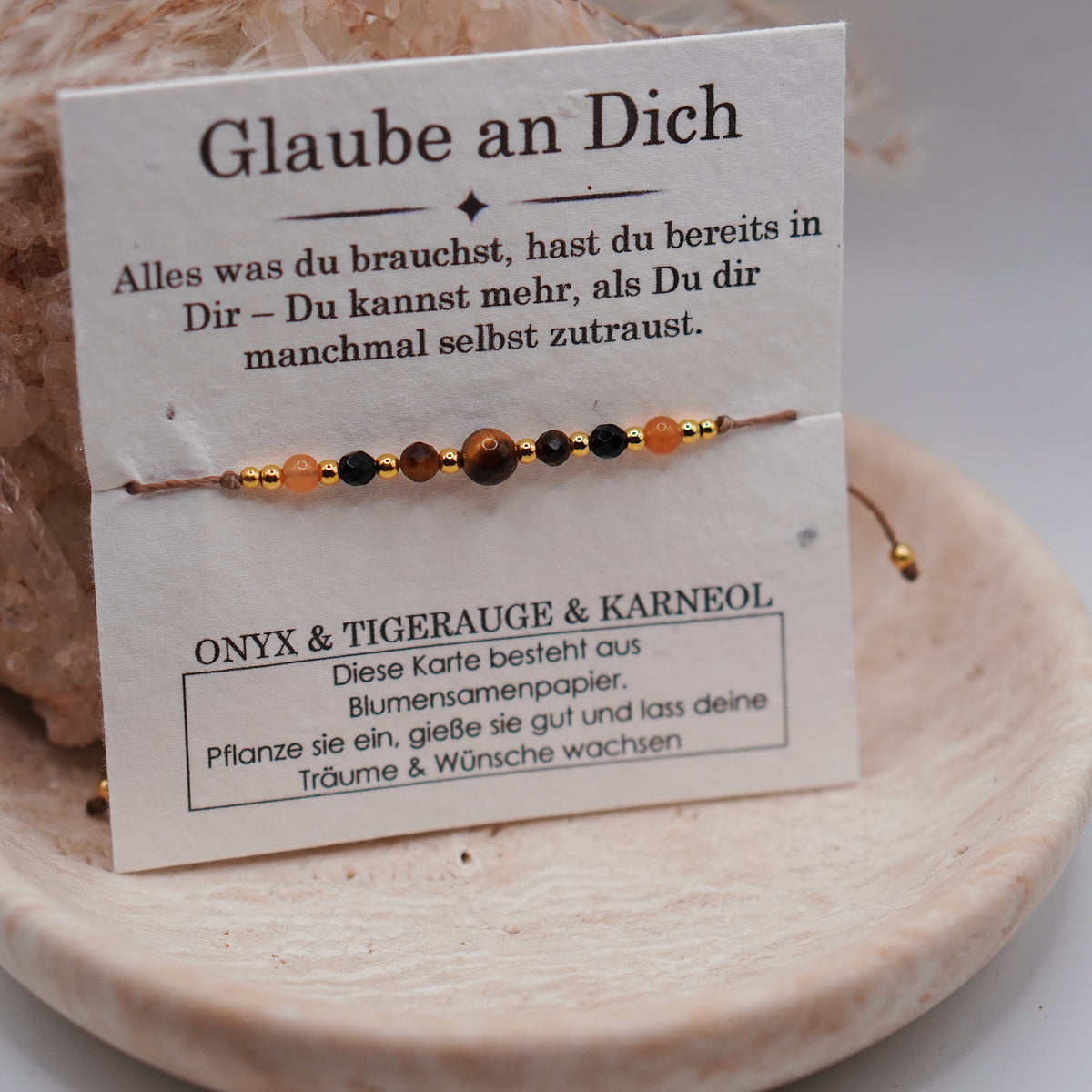GLAUBE AN DICH • Onyx, Tigerauge & Karneol Armband