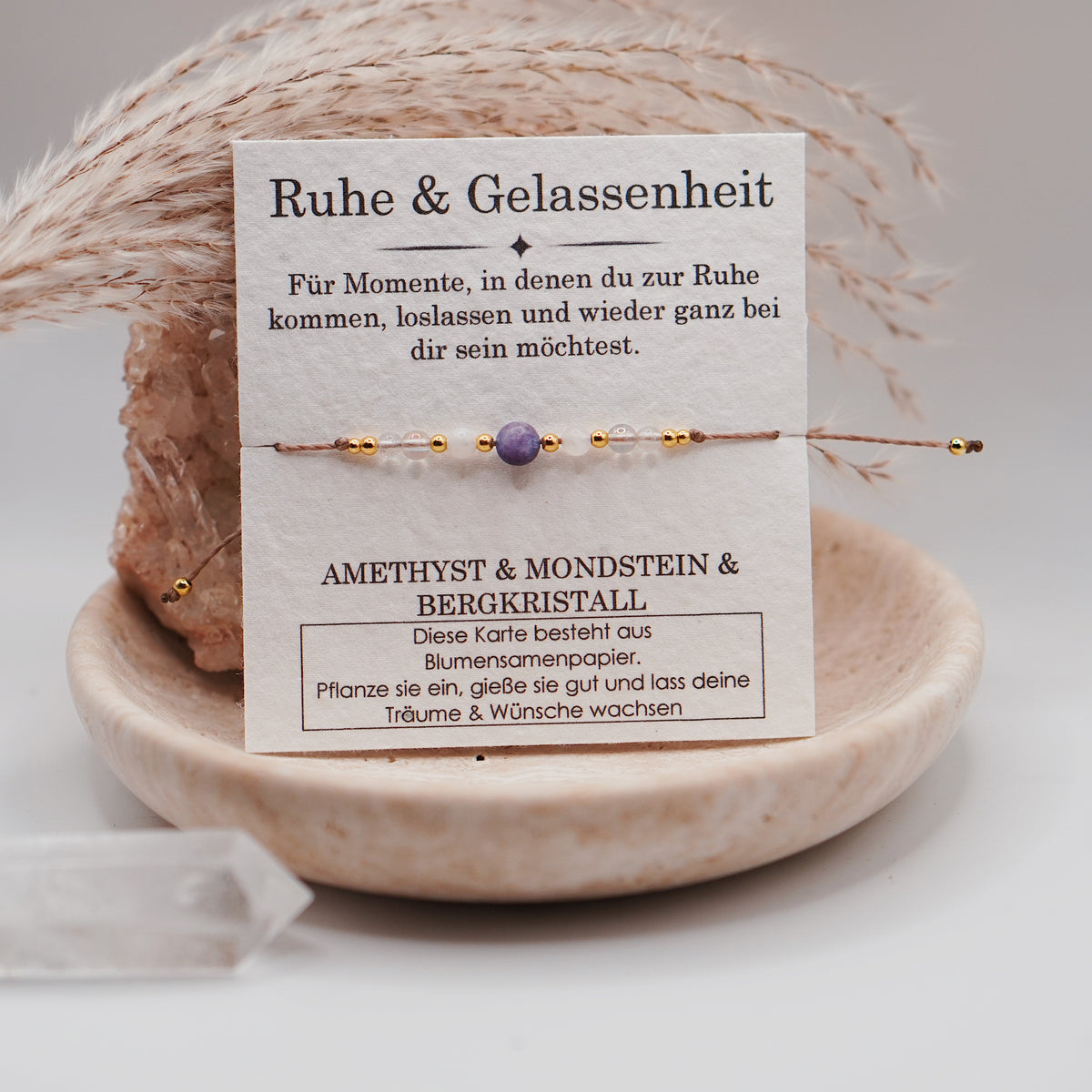 RUHE & GELASSENHEIT • Amethyst, Mondstein & Bergkristall Armband