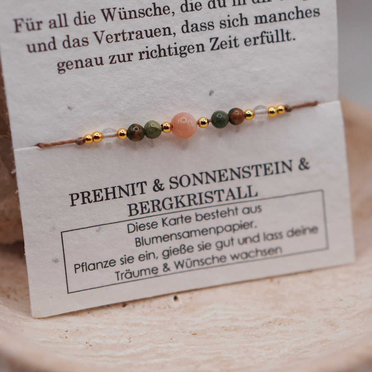HERZENSWUNSCH • Prehnit, Sonnenstein & Bergkristall Armband
