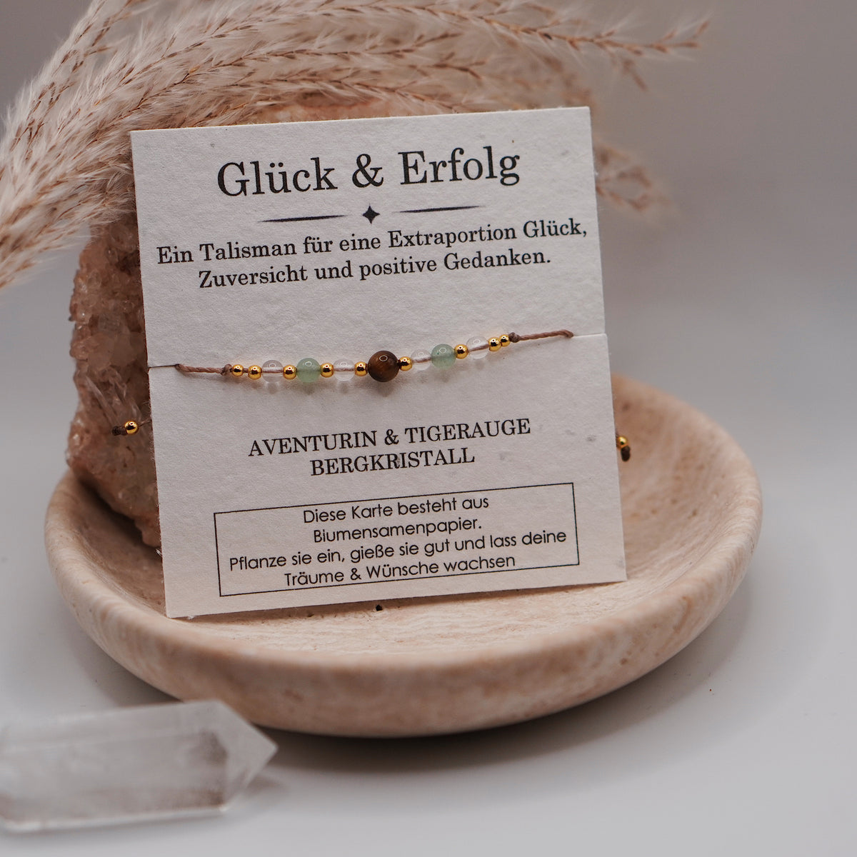 GLÜCK & ERFOLG • Aventurin, Tigerauge & Bergkristall Armband