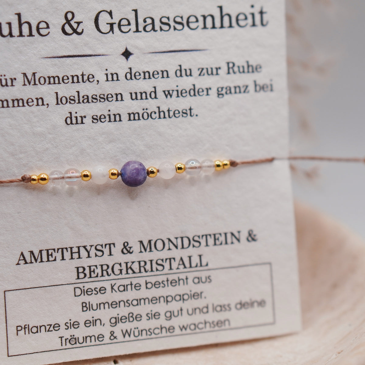 RUHE & GELASSENHEIT • Amethyst, Mondstein & Bergkristall Armband